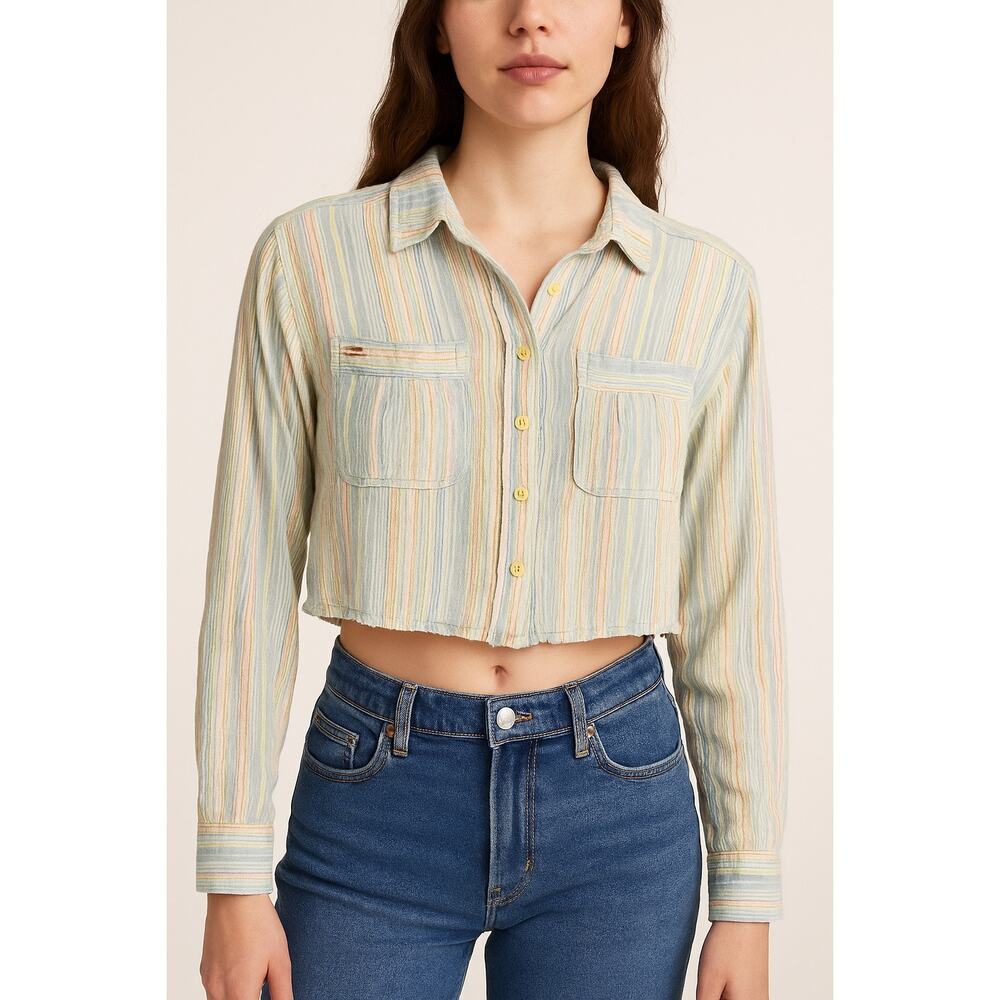 BDG Urban Outfitters Striped Cropped Button Down Shirt Sz S